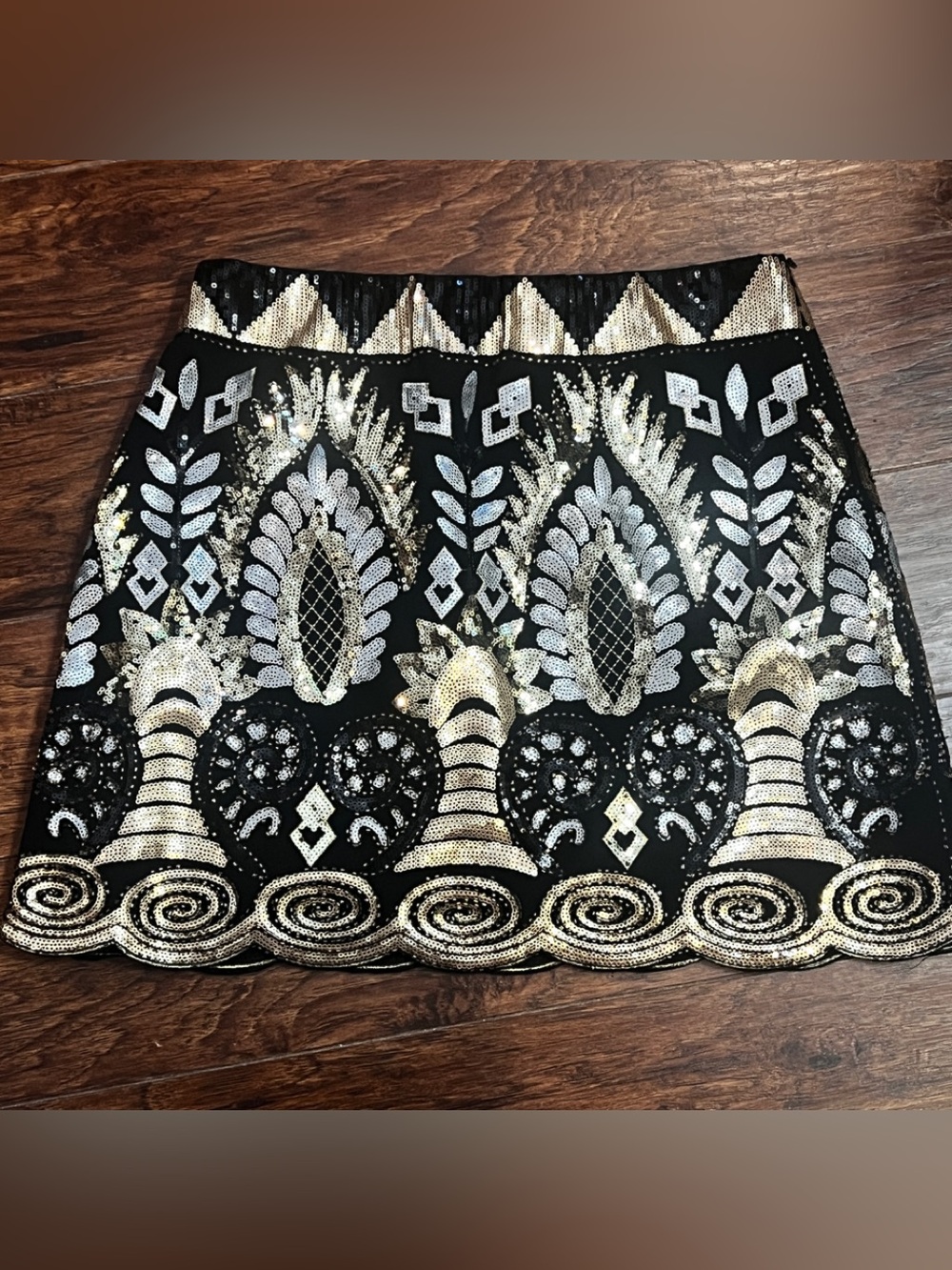 VICI Black Mini Skirt with Silver & Gold Sequins Stretch SZ L - Picture 12 of 16